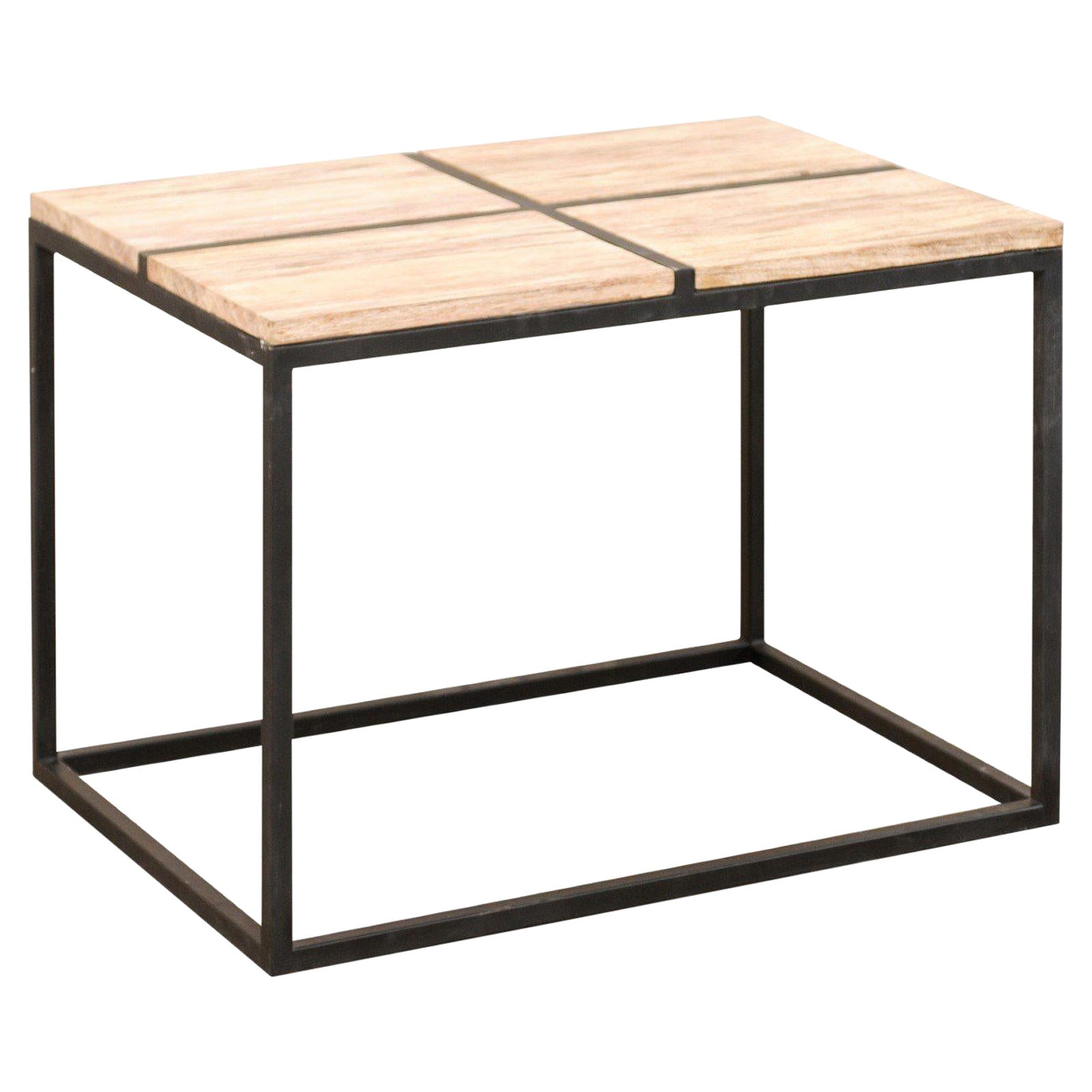 Sleek Petrified Wood Coffee Table on Custom Iron Base