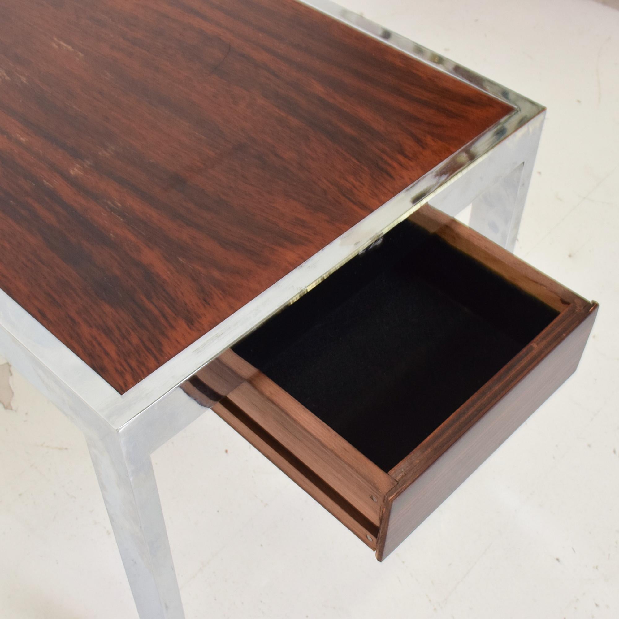 Mid-20th Century Sleek Rosewood & Chrome Rectangular Side Table on Rolling Casters 1960s Modern