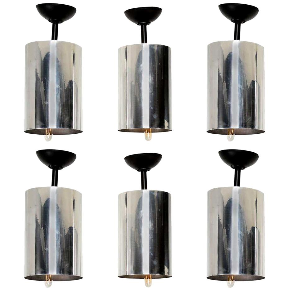 1950s Robert Sonneman Five Modern Polished Aluminum Flush Lamps