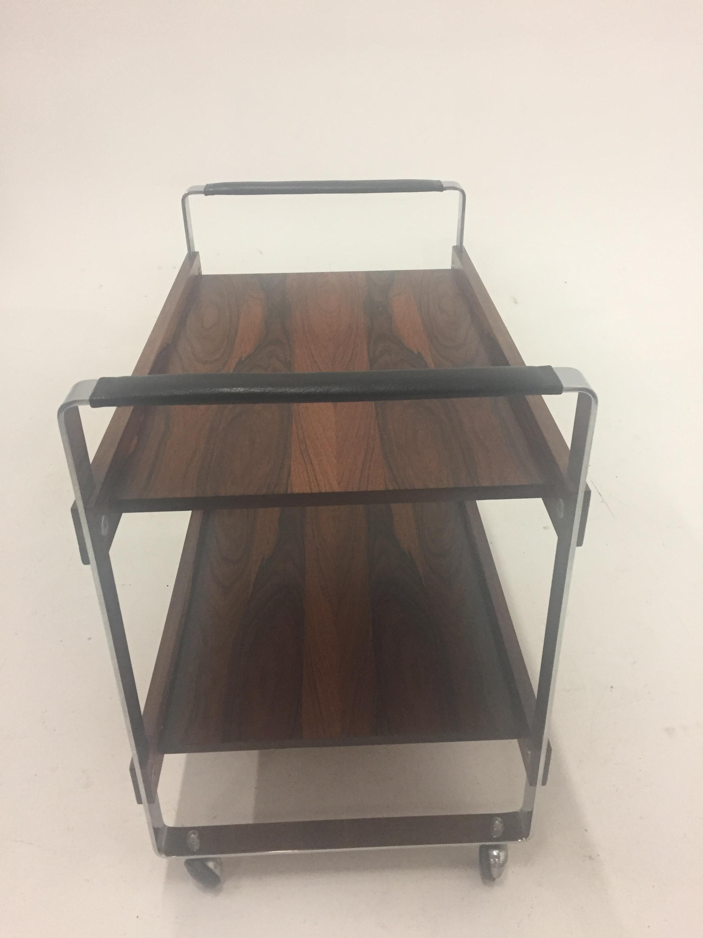 Sleek Rosewood and Chrome Mid-Century Modern Bar Cart 2