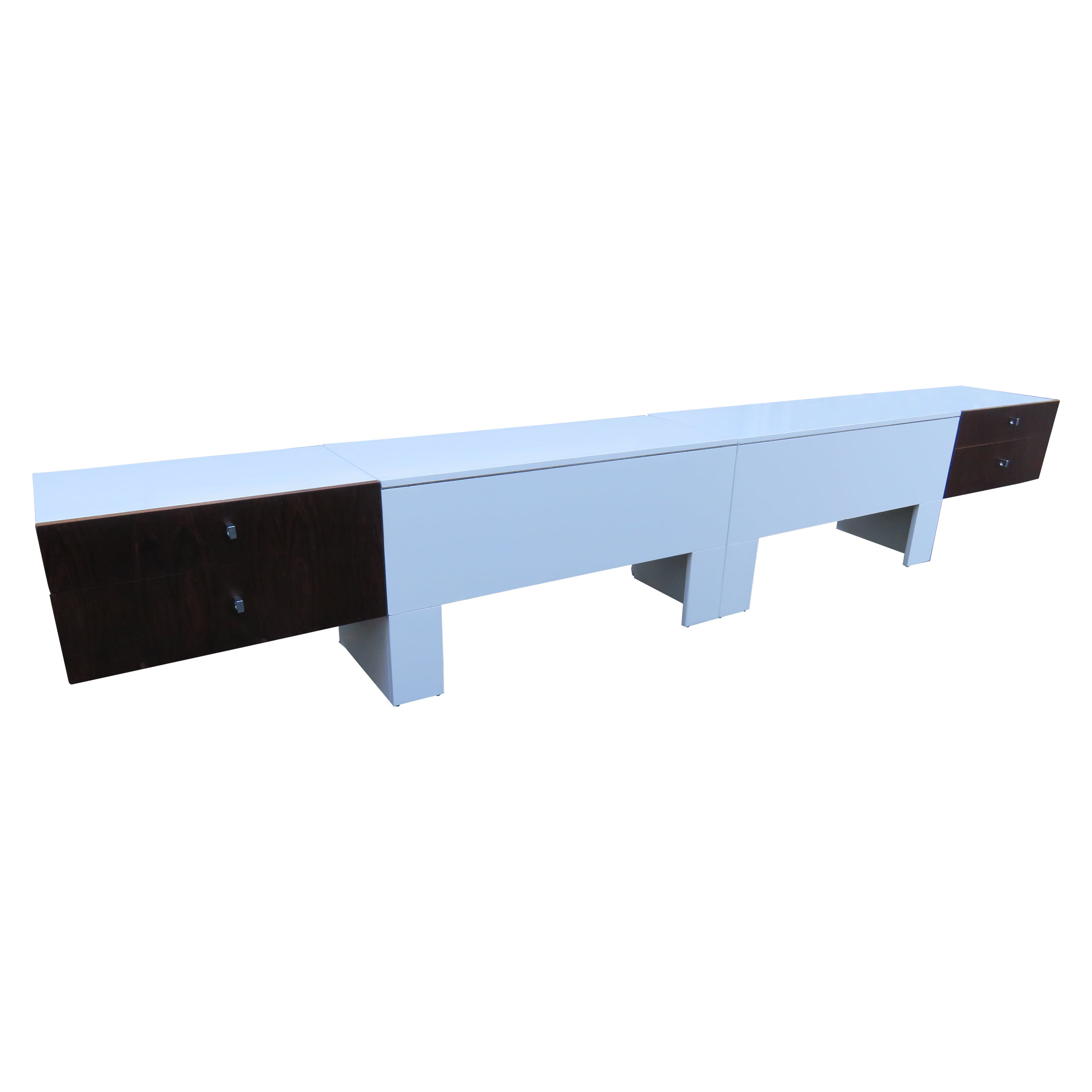 Sleek Rosewood Lacquer Rougier Kingsize Bed Headboard Night Stands Mid-Century