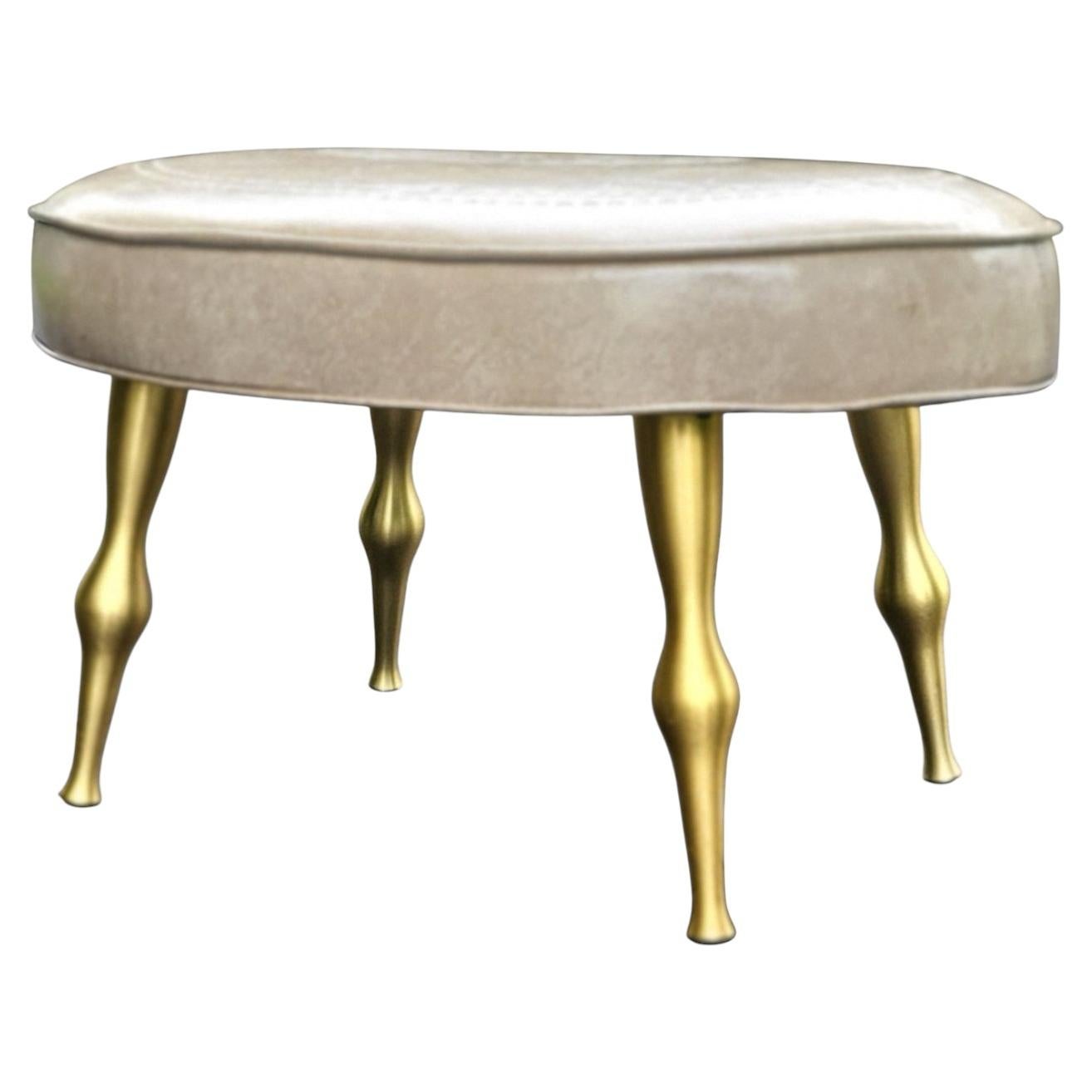 Italian Modernist Gio Ponti Style Gilt Brass Ottoman / Stool, 1960's