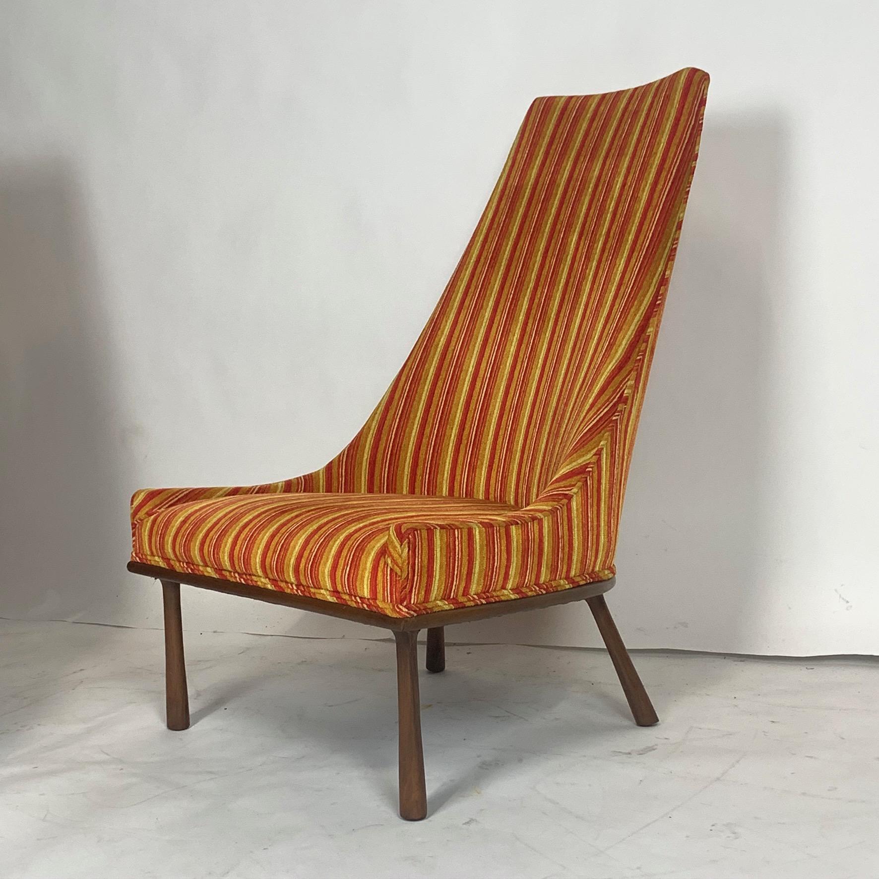 20th Century Sleek Sculptural High Back Chairs 1960s Mid-Century Modern Velvet and Walnut