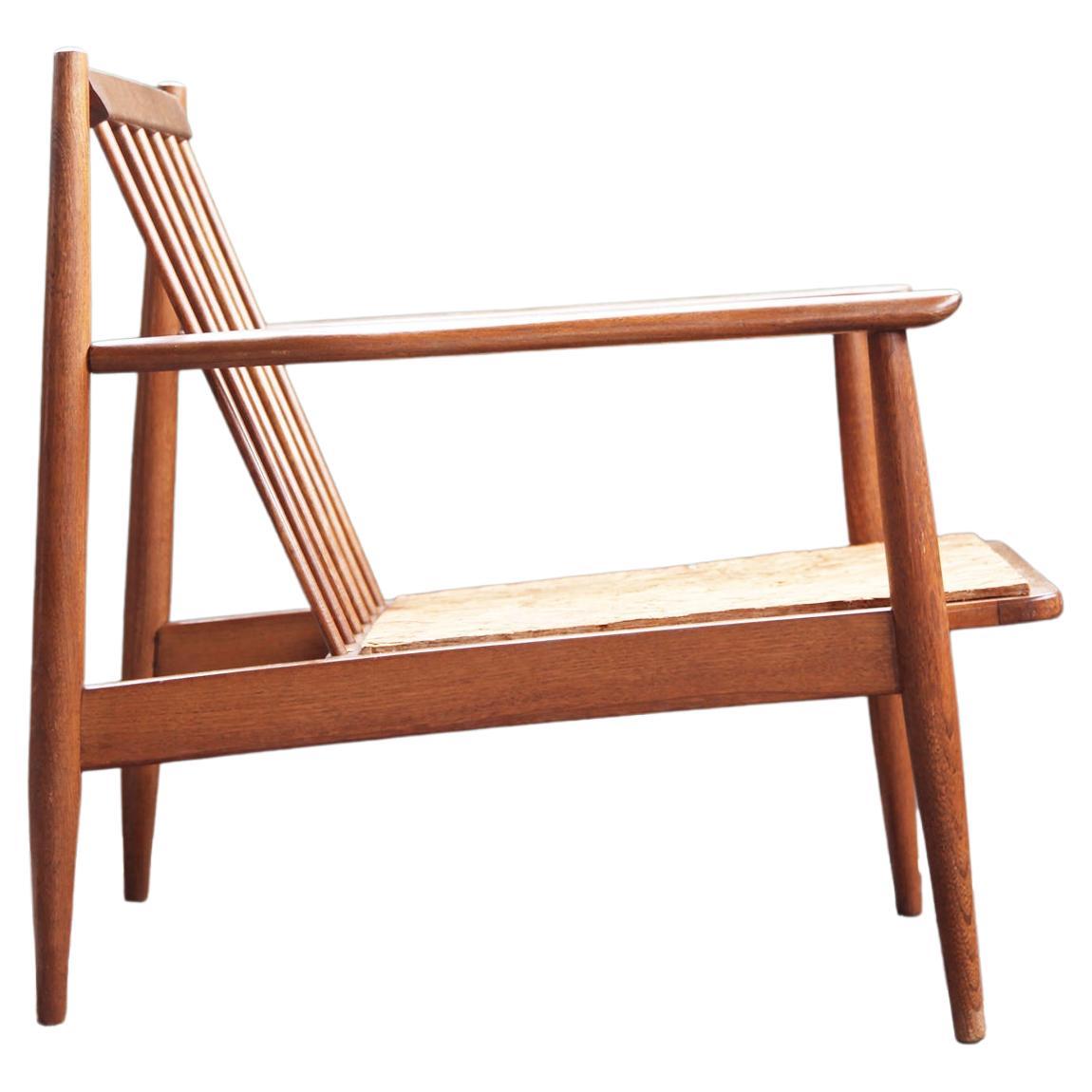 Sleek Sculptural Midcentury Danish Style Walnut Lounge Chair Frame For Sale