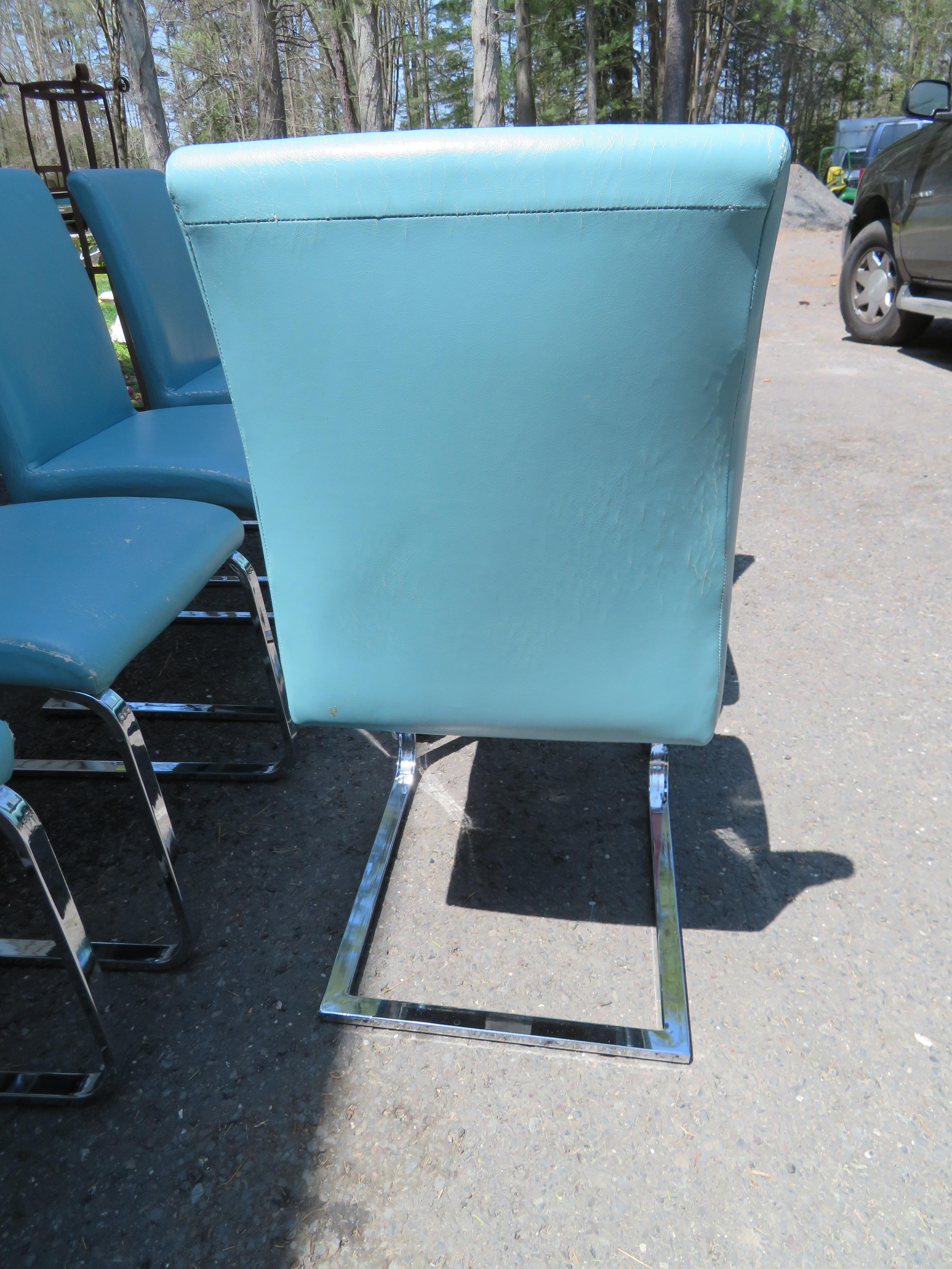Mid-Century Modern Sleek Set 6 Milo Baughman Style Cantilevered Chrome Dining Chairs Mid-Century For Sale