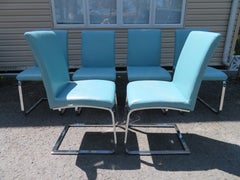 Sleek Set 6 Milo Baughman style Cantilevered Chrome Dining Chairs Mid-Century 