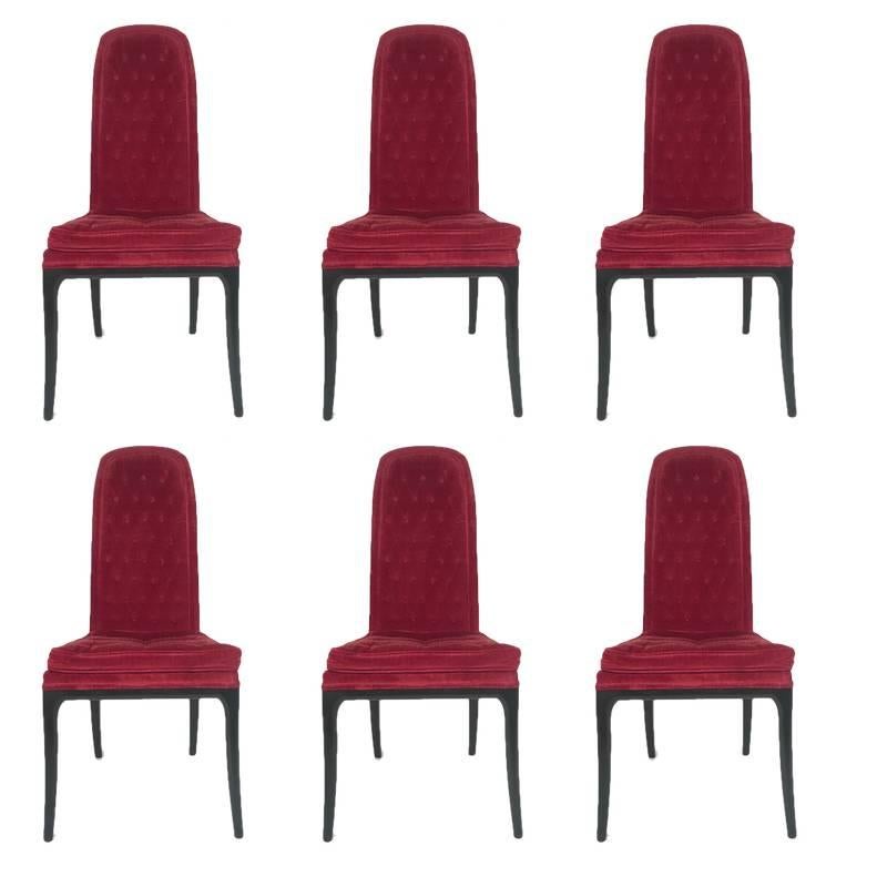 Sleek Set of Six Original High Back Tufted Erwin-Lambeth for Tomlinson Armchairs