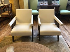 Sleek Sophisticated Upholstered Club Chairs with Walnut Legs