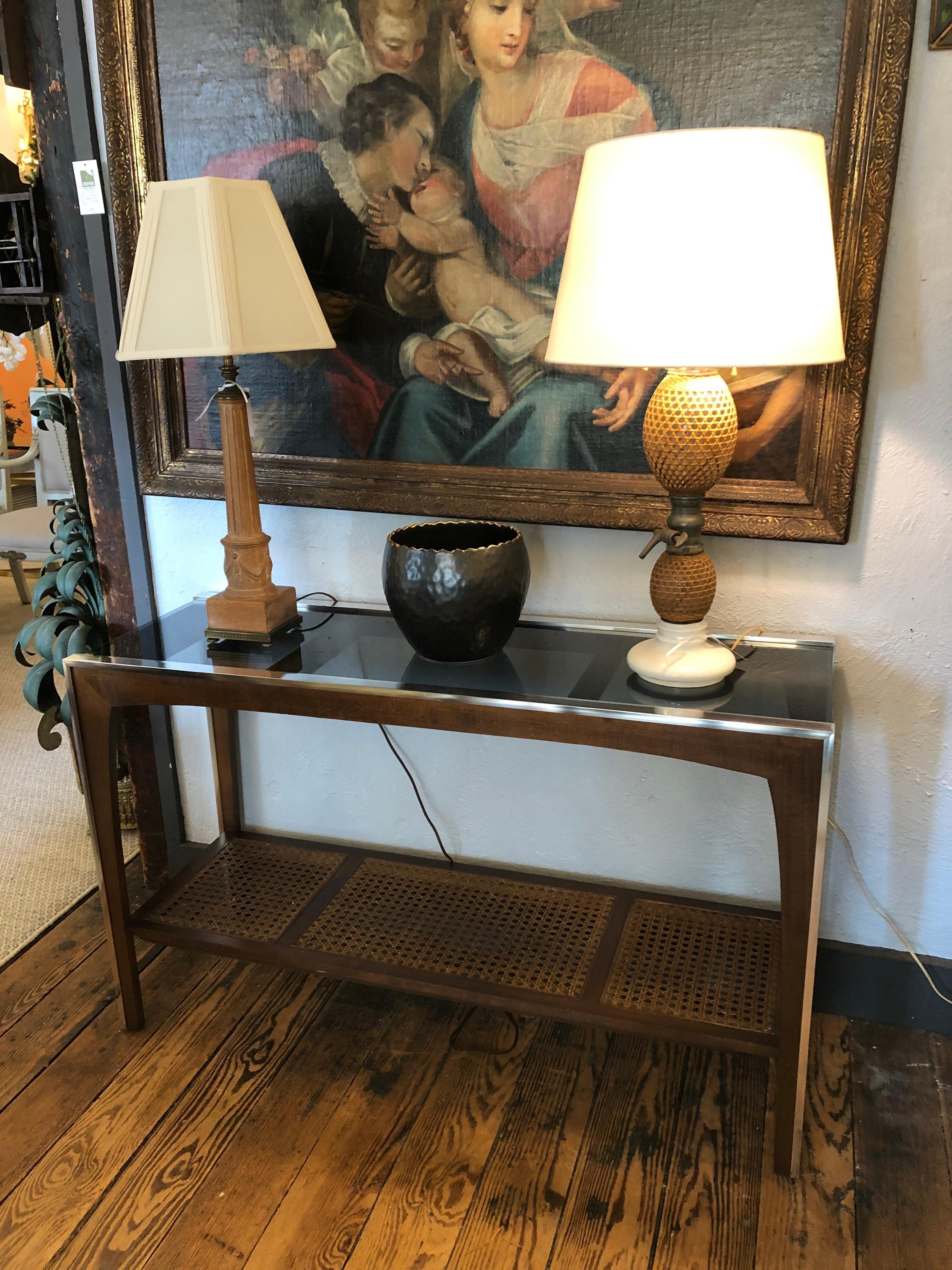 chrome and glass sofa table