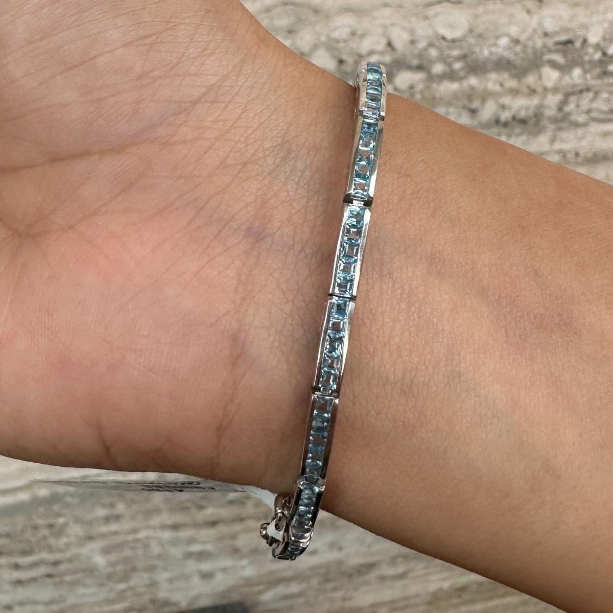 Elegantes Tennisarmband aus Sterlingsilber mit blauem Topas und Edelsteinen für Mom Gift Jewelry Damen im Angebot