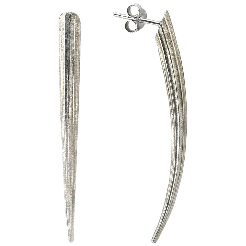 Sleek Sterling Silver Small Tusk Earrings by Lauren Newton For Sale