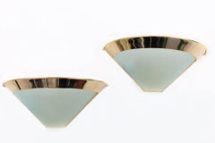 Sleek Stilnovo Gilt Brass and Glass Sconces, Italy 1980's