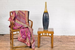 Tall Multi-Color Glazed Ceramic Vase with Tapered Neck and Dripped Rim