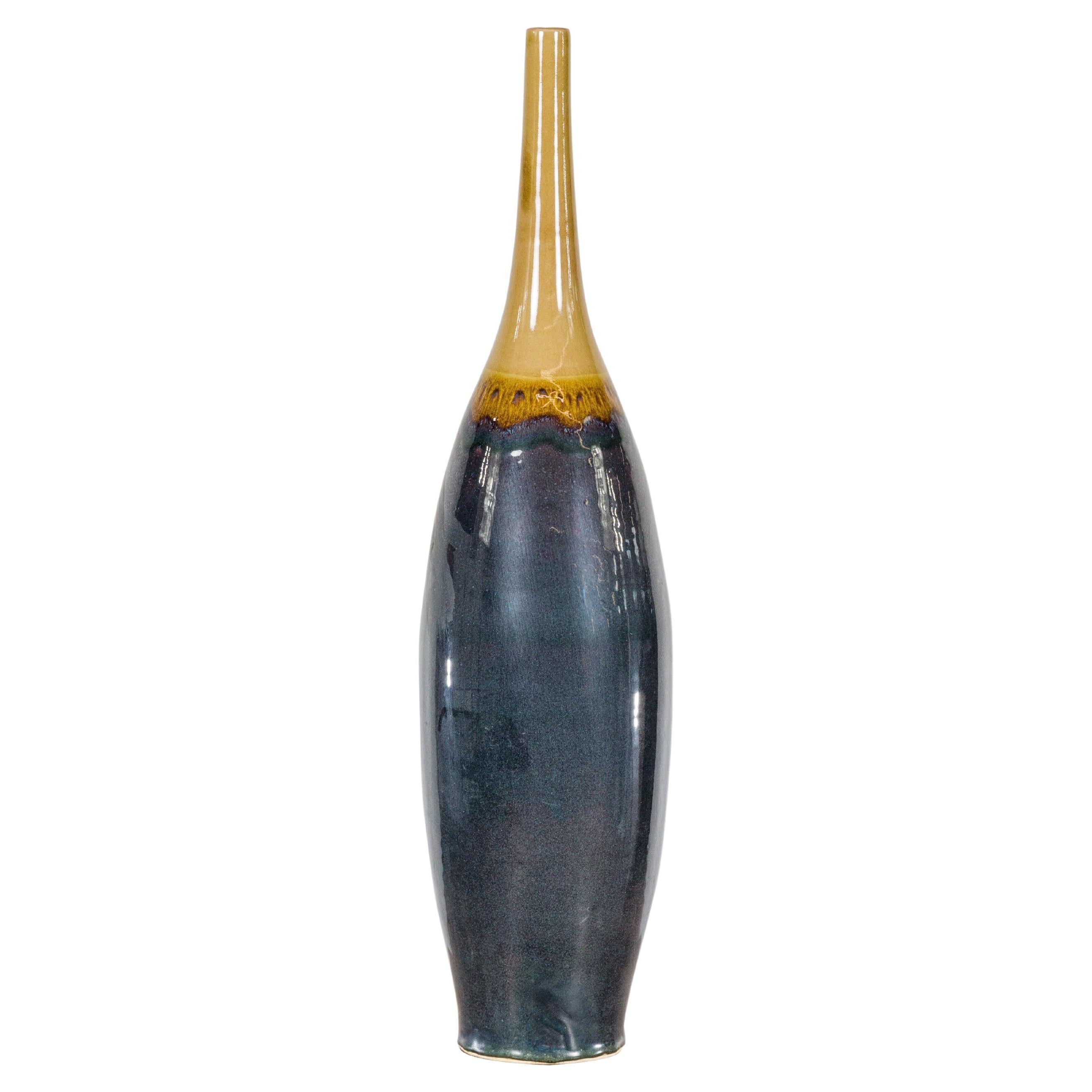 Sleek Tall Multi-Color Contemporary Vase with Narrow Mouth 