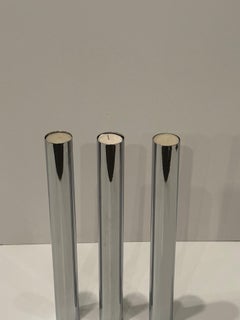 Sleek Trio of Mid Century Modern Stainless Steel Candle Holders
