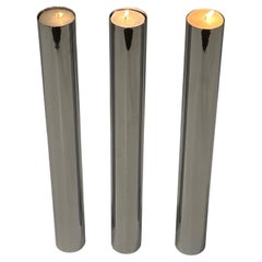 Sleek Trio of Mid Century Modern Stainless Steel Candle Holders