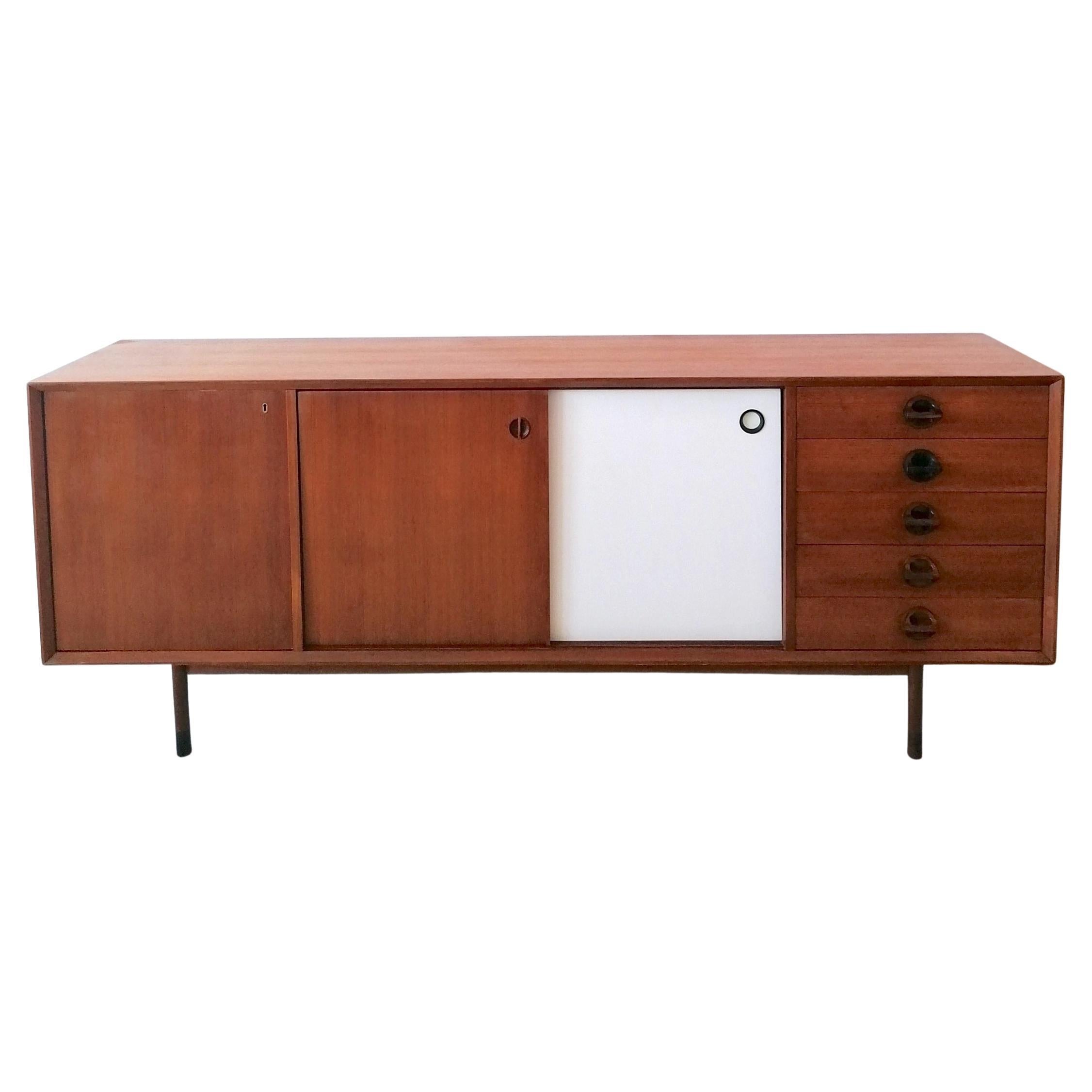 Sleek Vintage 1960s 70s Italian Faram Sideboard : Teak With Reversible Doors For Sale