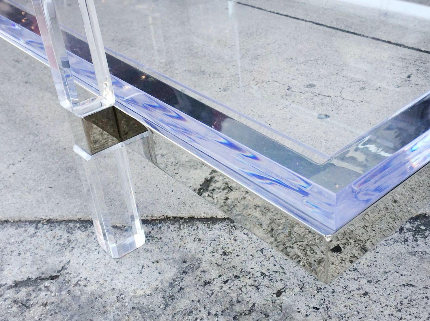 American Sleek Vintage Lucite & Chrome Two-Tier Coffee Table by Charles Hollis Jones For Sale