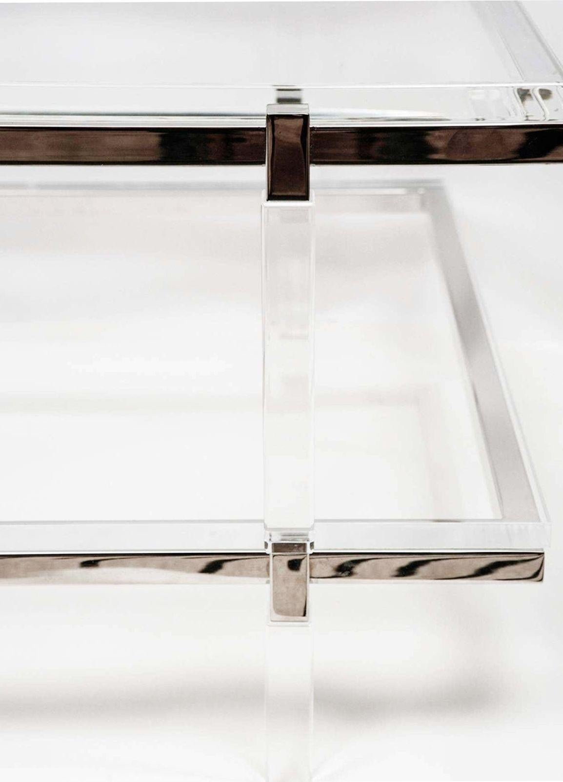 Sleek Vintage Lucite & Chrome Two-Tier Coffee Table by Charles Hollis Jones In Good Condition For Sale In Los Angeles, CA