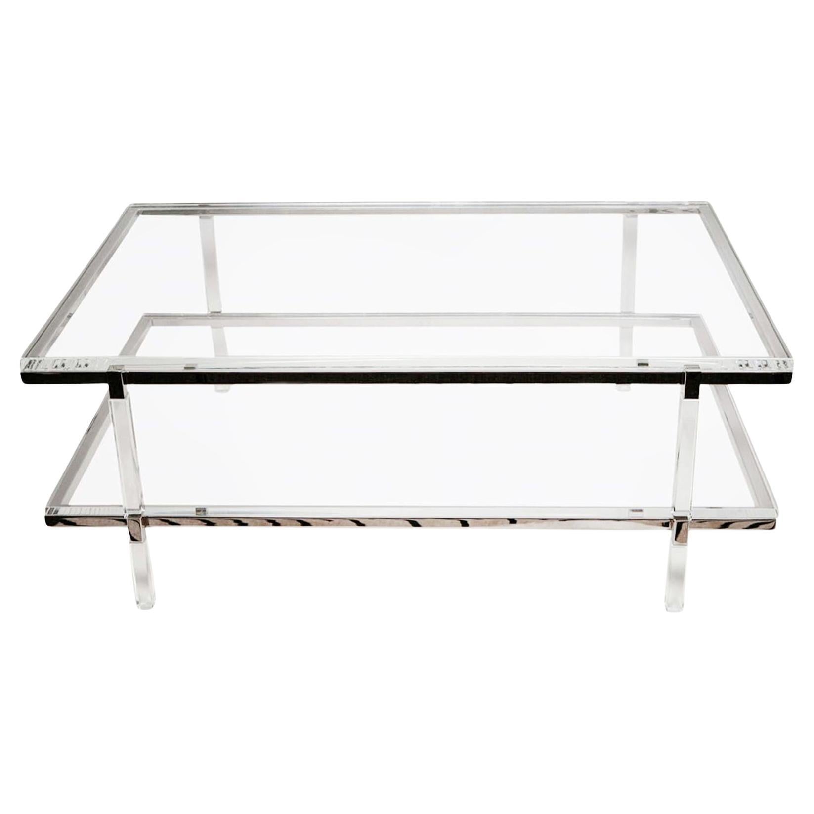 Sleek Vintage Lucite & Chrome Two-Tier Coffee Table by Charles Hollis Jones For Sale