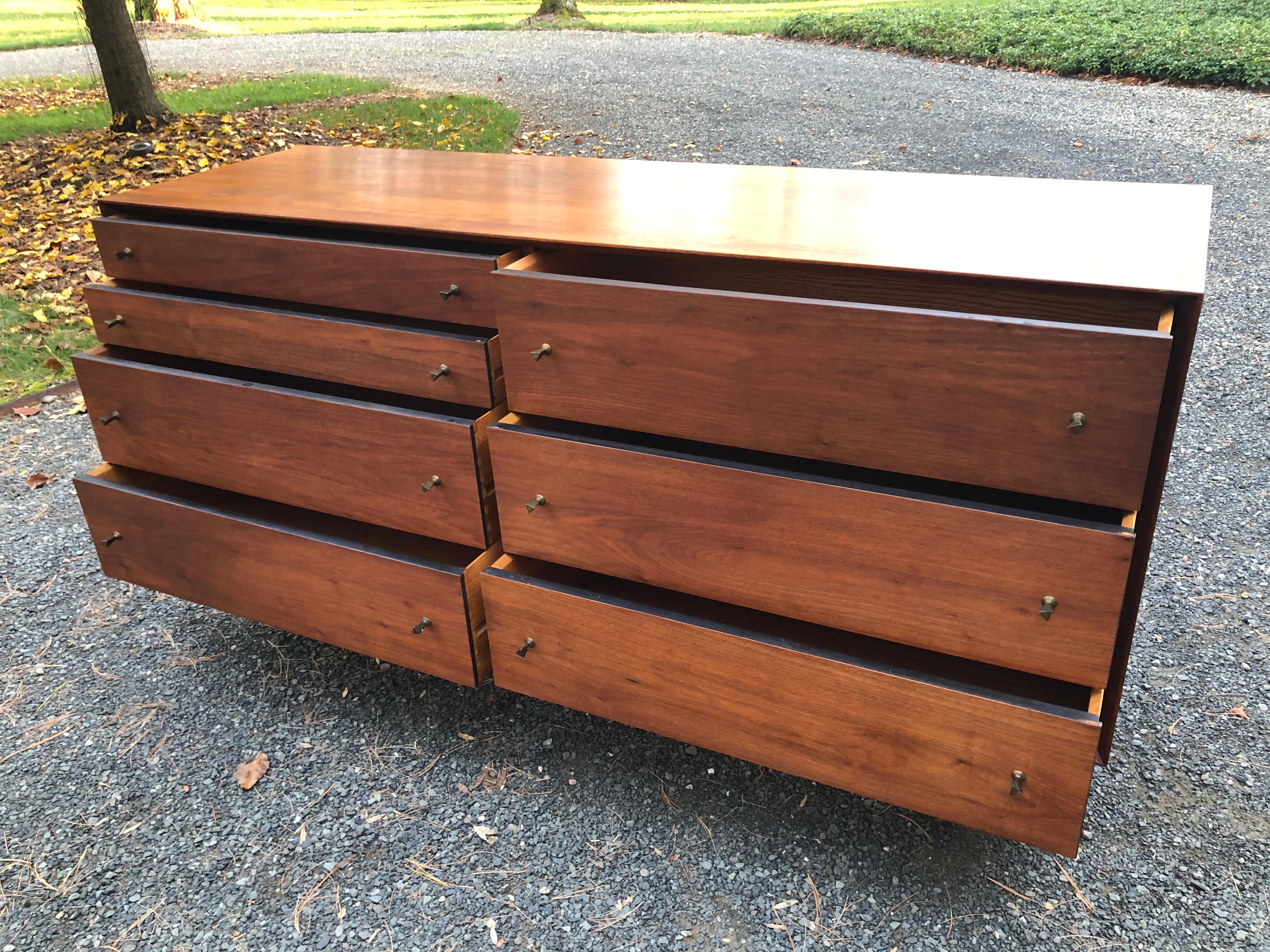American Sleek Walnut Mid-Century Modern Chest of Drawers Credenza For Sale