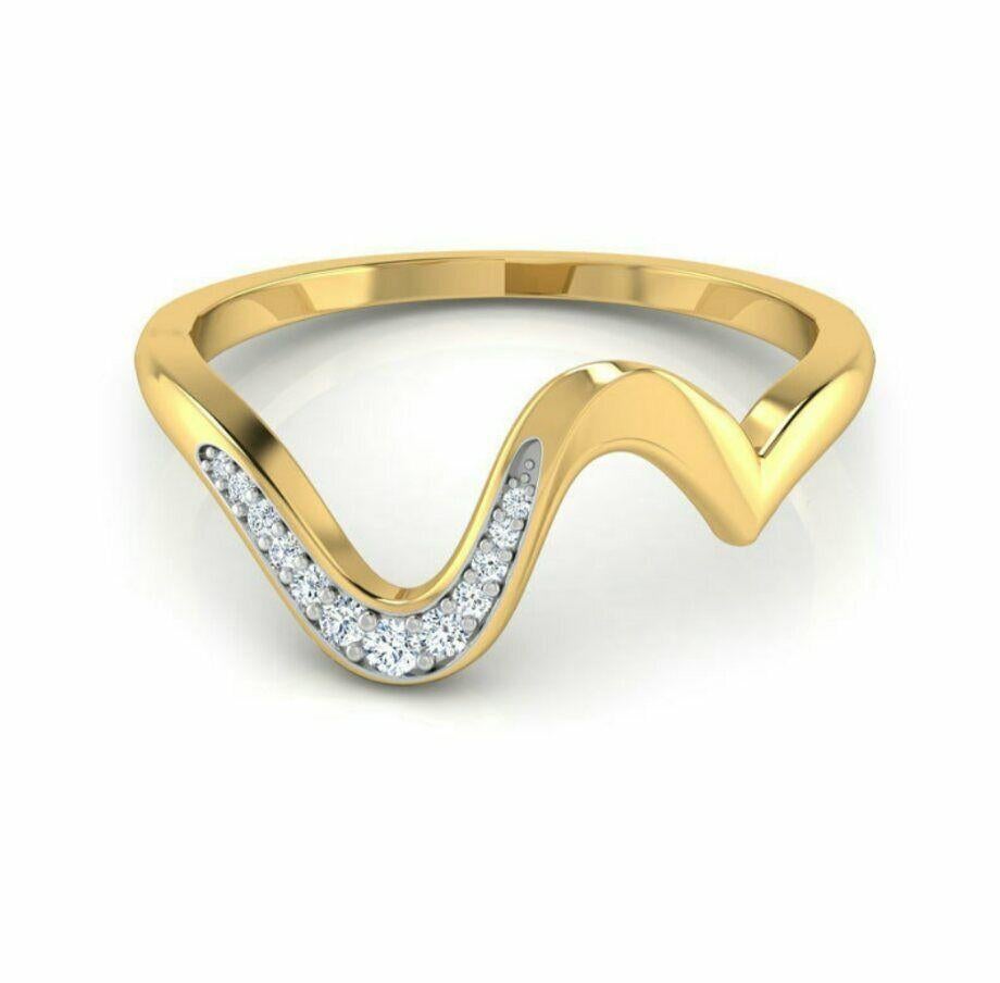 Art Deco Sleek Wave Ring Diamond Wedding Ring Minimalist Diamond Engagement Ring Band. For Sale