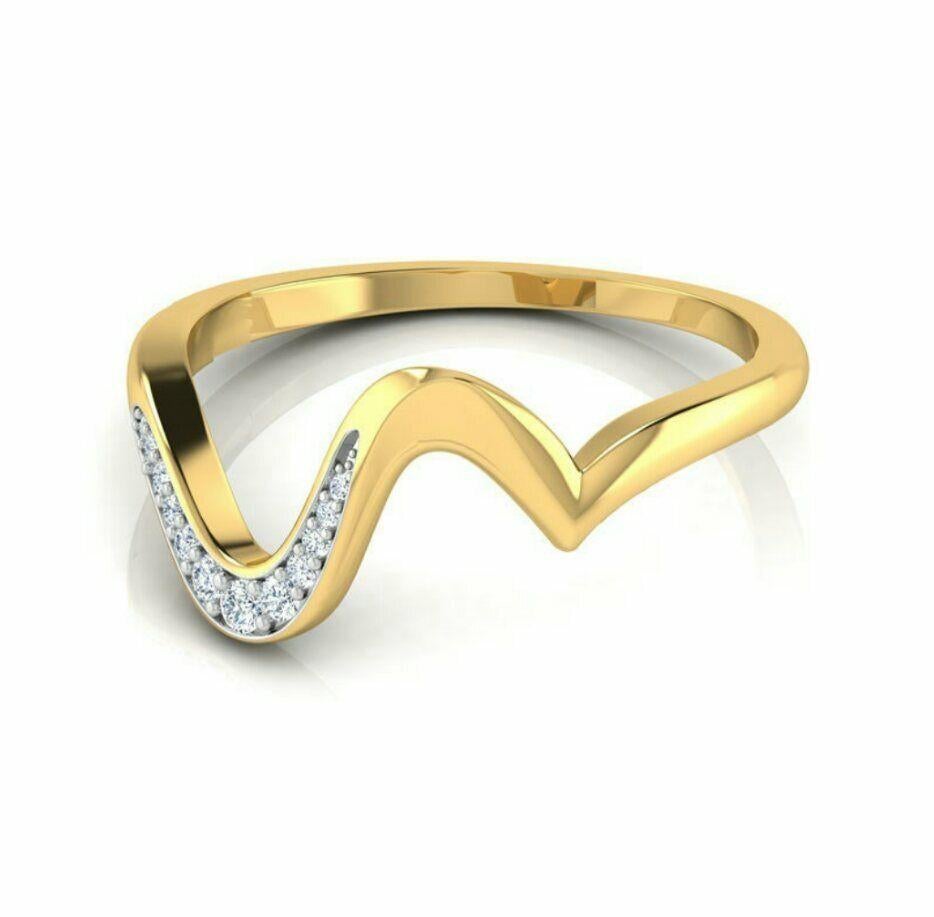 Women's or Men's Sleek Wave Ring Diamond Wedding Ring Minimalist Diamond Engagement Ring Band. For Sale