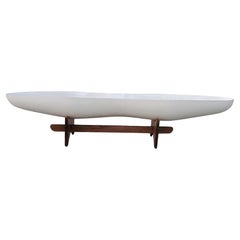 Sleek White Fiberglass AP Peanut Planter W Walnut Wooden Base John Follis Design