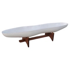 Sleek White Fiberglass AP Peanut Planter W Walnut Wooden Base John Follis Design