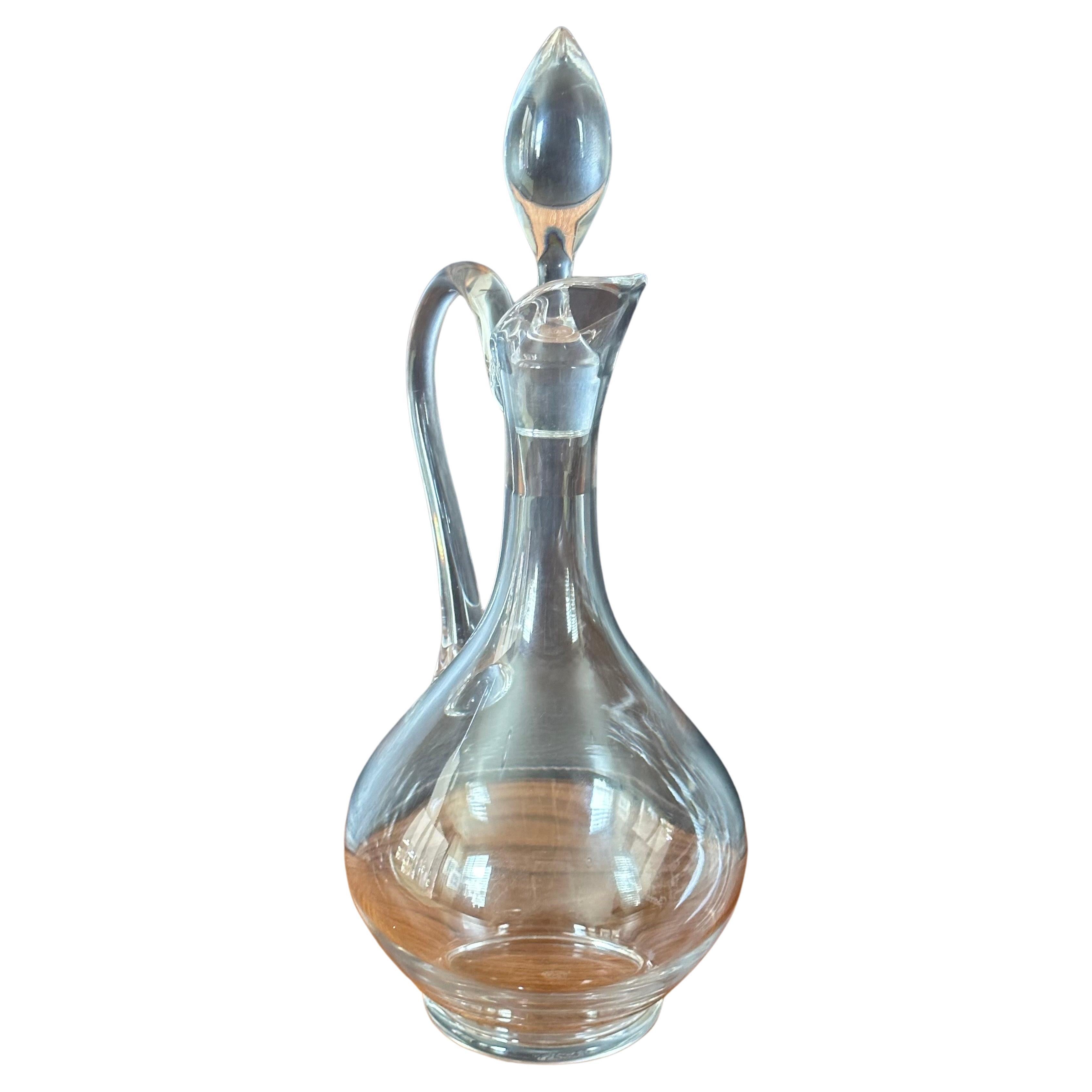 French Sleek Wine Decanter with Handle by Baccarat of France For Sale