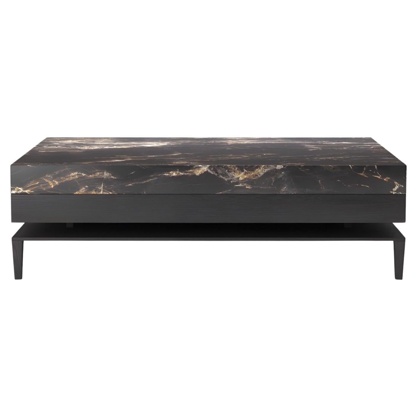 Sleek Wood and Stone "Modern" Coffee Table, Parisii Collection For Sale