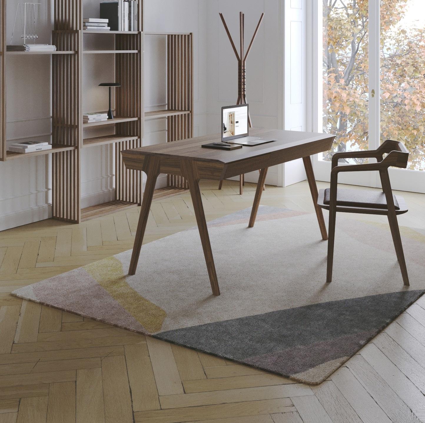 Schlanker Holzschreibtisch mit mehreren Ablagefächern in minimalistischem Design im Angebot 7