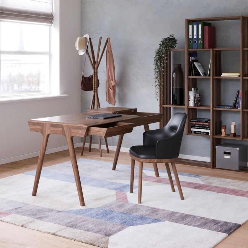 Schlanker Holzschreibtisch mit mehreren Ablagefächern in minimalistischem Design im Angebot 8