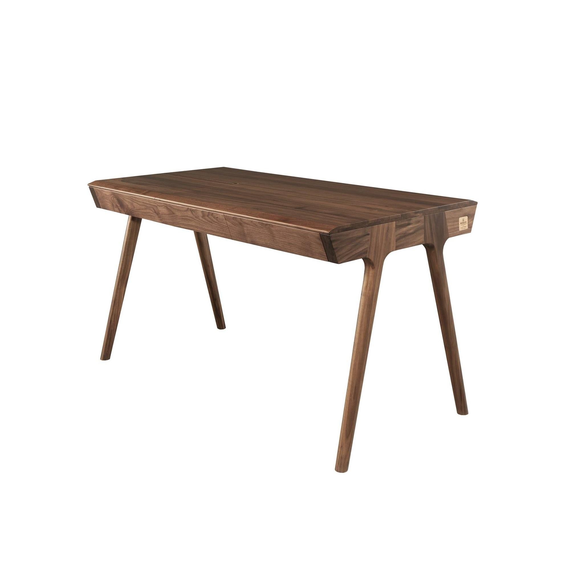 Schlanker Holzschreibtisch mit mehreren Ablagefächern in minimalistischem Design (Handgefertigt) im Angebot