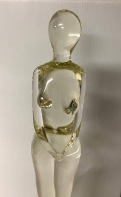 Sleek, Modernist Form Nude Woman Sculpture on Round Glass Base by Murano Glass