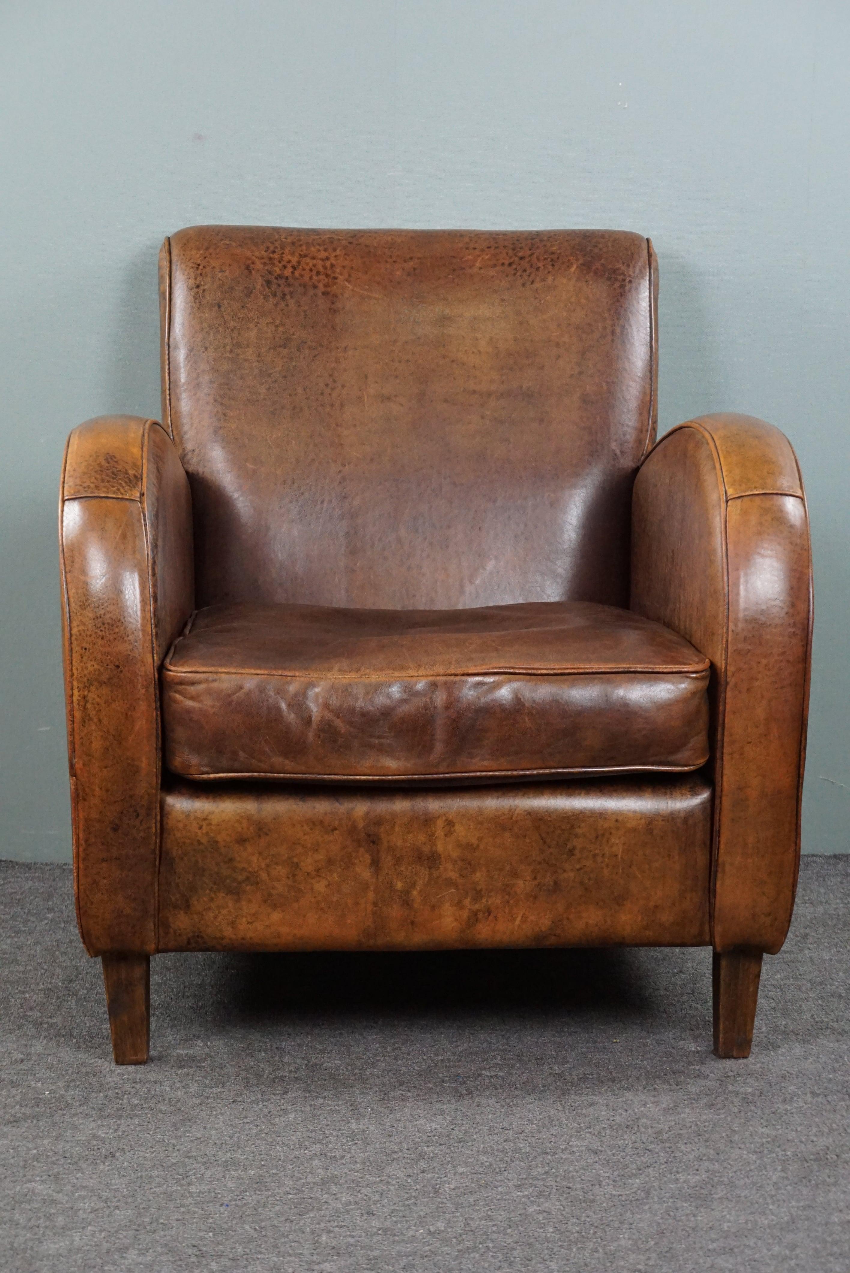 
With pride we offer you this beautiful and comfortable sheep leather armchair. Sleekly designed comfortable sheep leather design armchair.

This lovely sheep leather armchair is executed in a beautifully deep warm color, has a striking design,