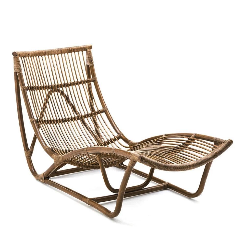 Chaise longue sleeper brown all in 
brown natural rattan with rocking feet.