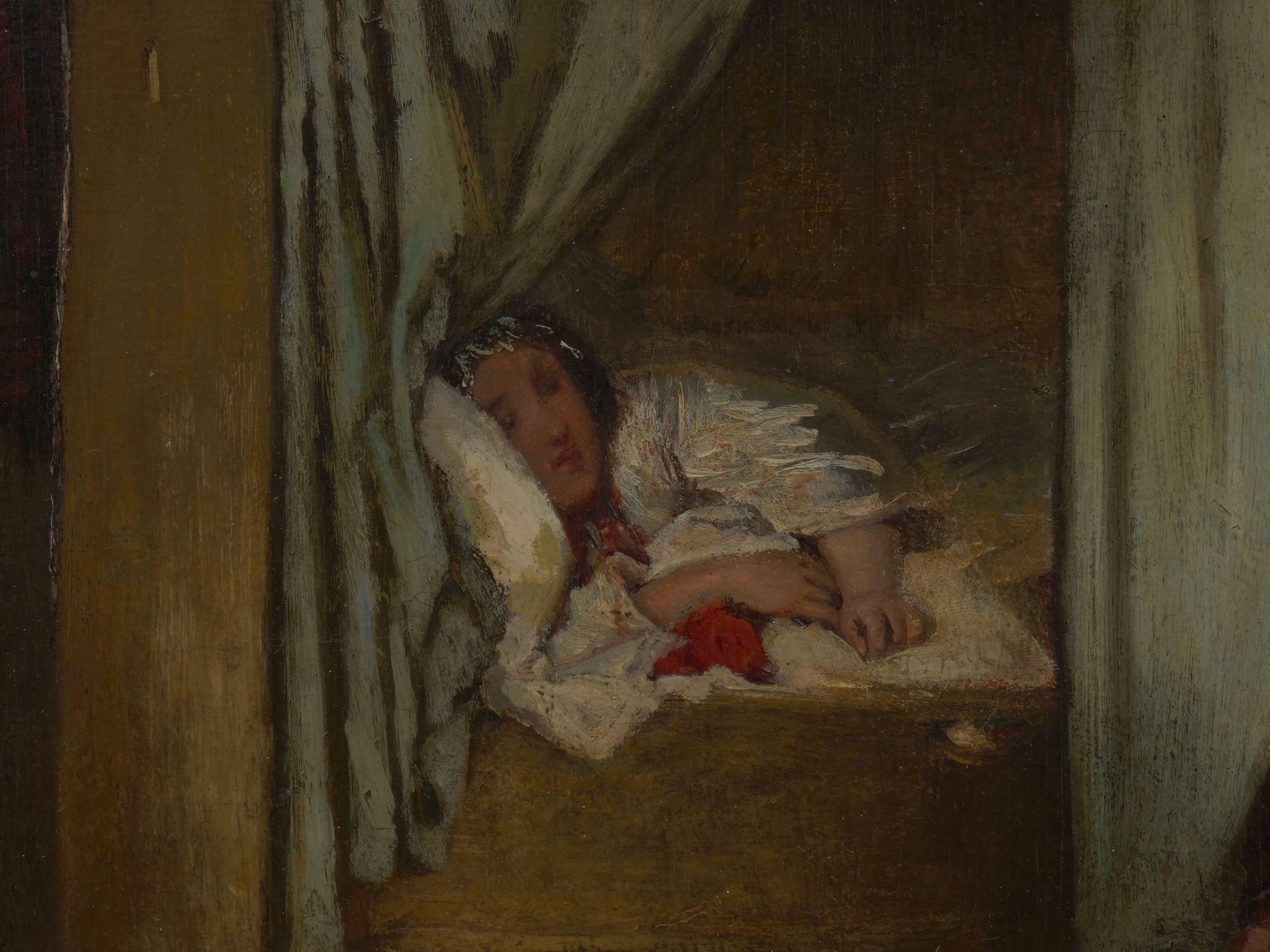 “Sleeping Baby” Dutch Antique Oil Painting by Sipke Cornelis Kool 4