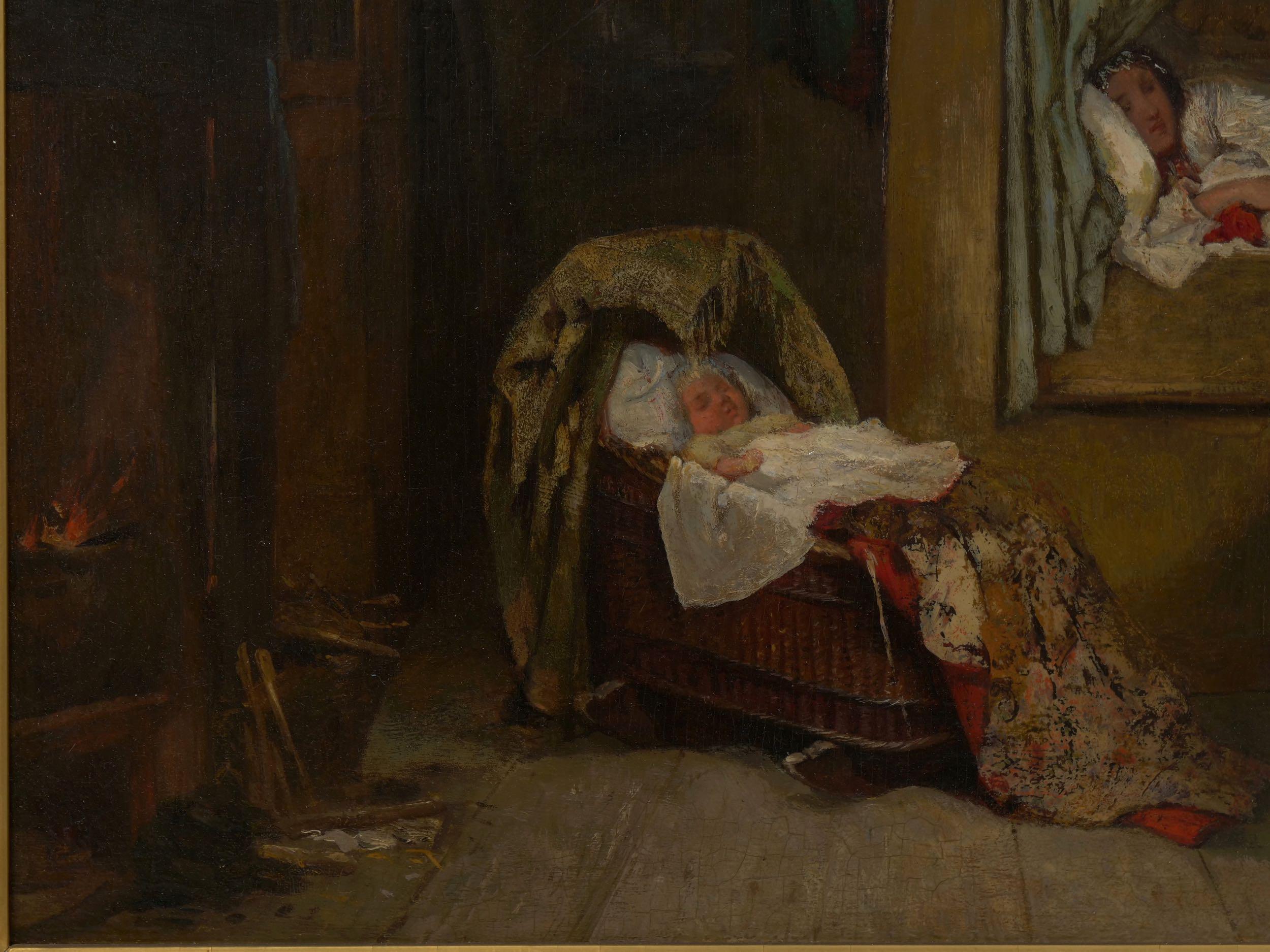 Romantic ��“Sleeping Baby” Dutch Antique Oil Painting by Sipke Cornelis Kool