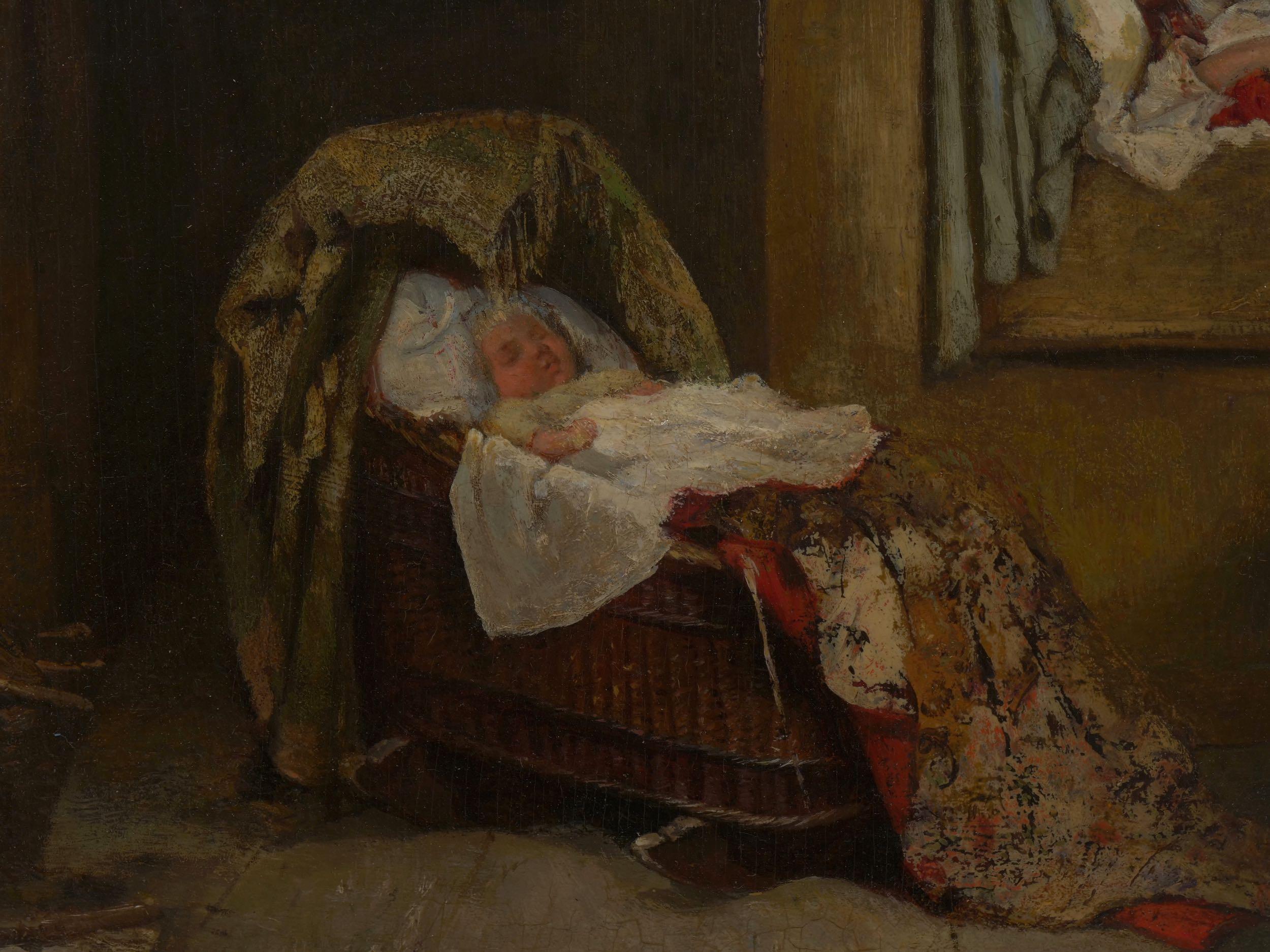 “Sleeping Baby” Dutch Antique Oil Painting by Sipke Cornelis Kool 2