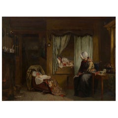 “Sleeping Baby” Dutch Antique Oil Painting by Sipke Cornelis Kool