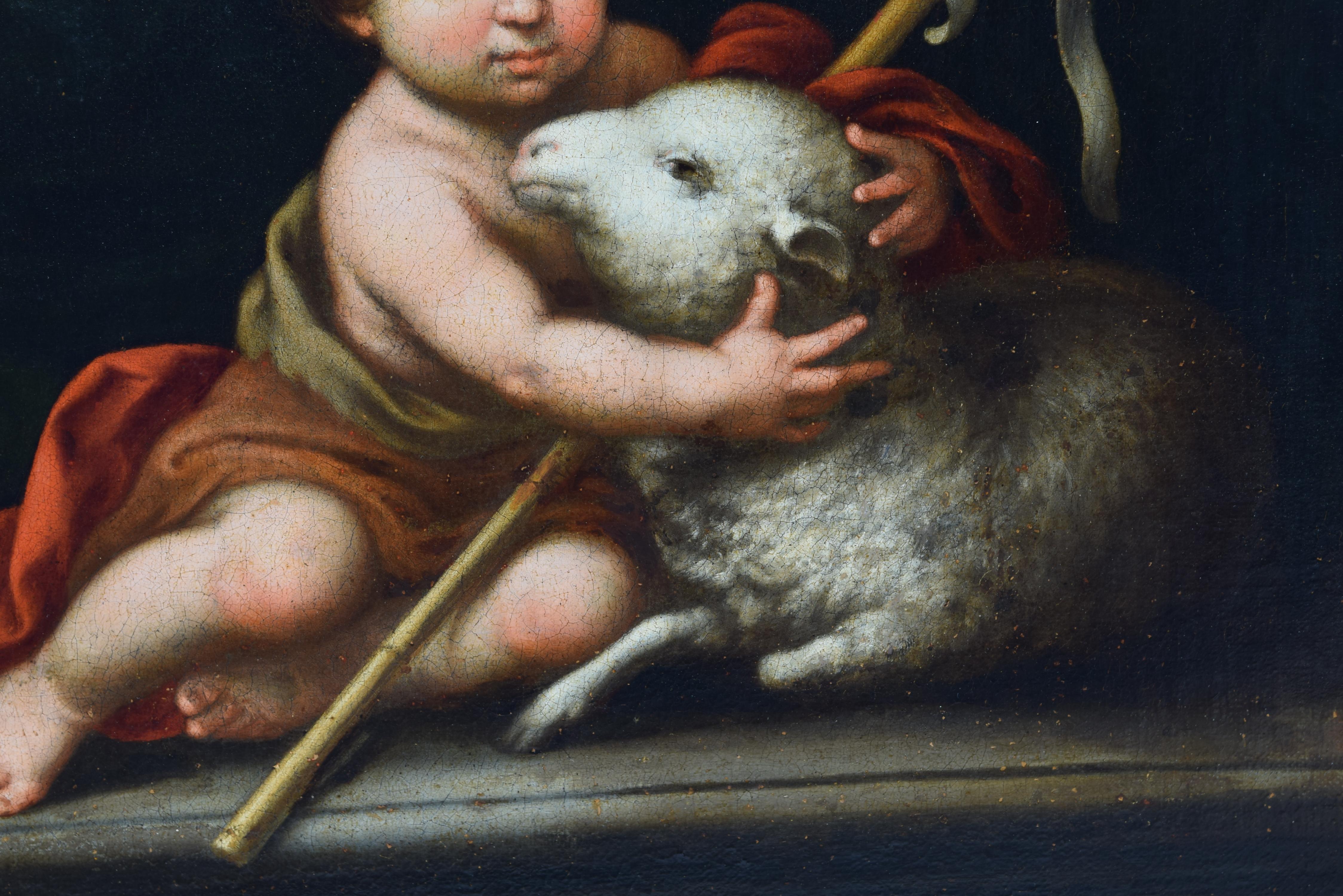 Baroque Sleeping Baby Jesus and Saint John, couple. Linked to circle of MURILLO