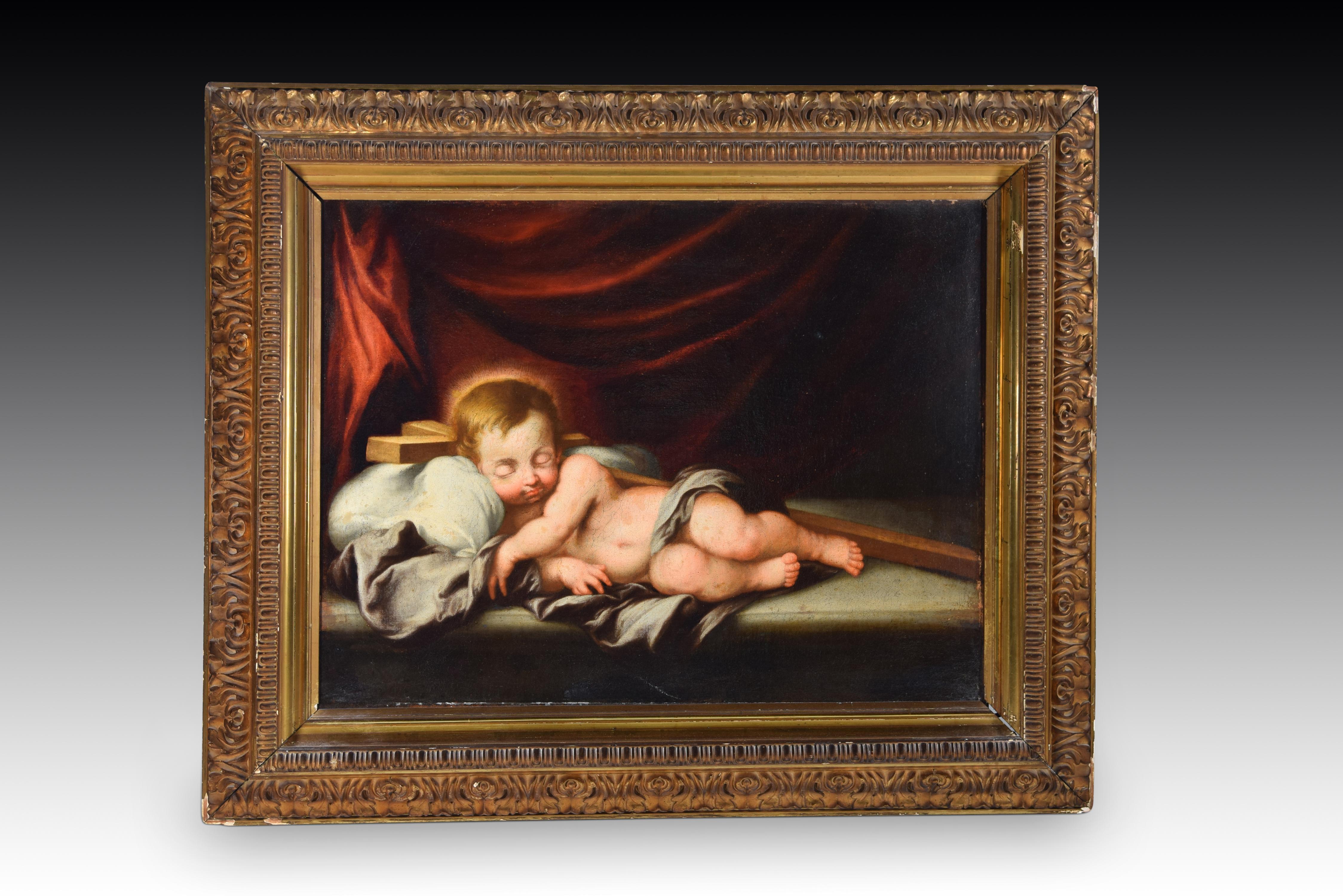 Sleeping Baby Jesus and Saint John, couple. Linked to circle of MURILLO In Good Condition In Madrid, ES