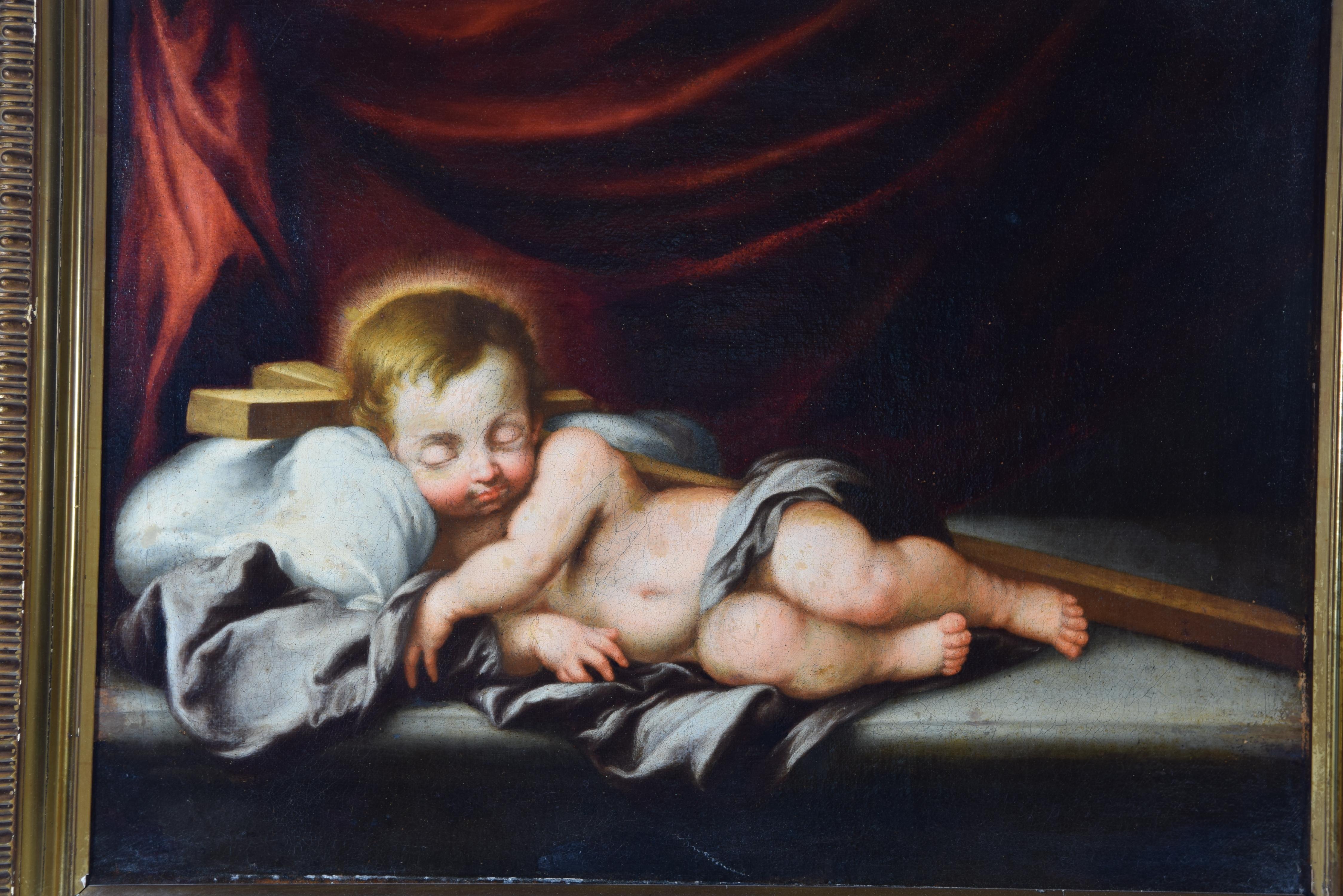 Sleeping Baby Jesus and Saint John, couple. Linked to circle of MURILLO 1