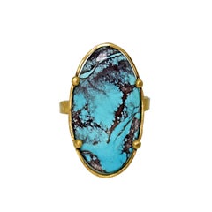 Set di anelli e orecchini pendenti in oro 22 carati con turchese Bisbee e Bella Addormentata