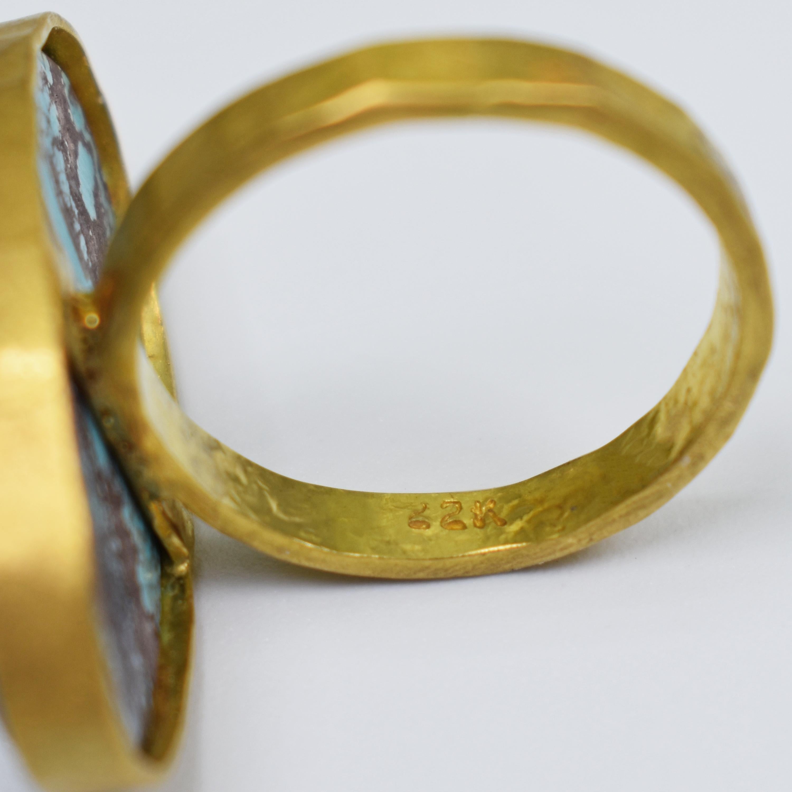 Women's Sleeping Beauty and Bisbee Turquoise 22 Karat Gold Ring and Dangle Earrings Set