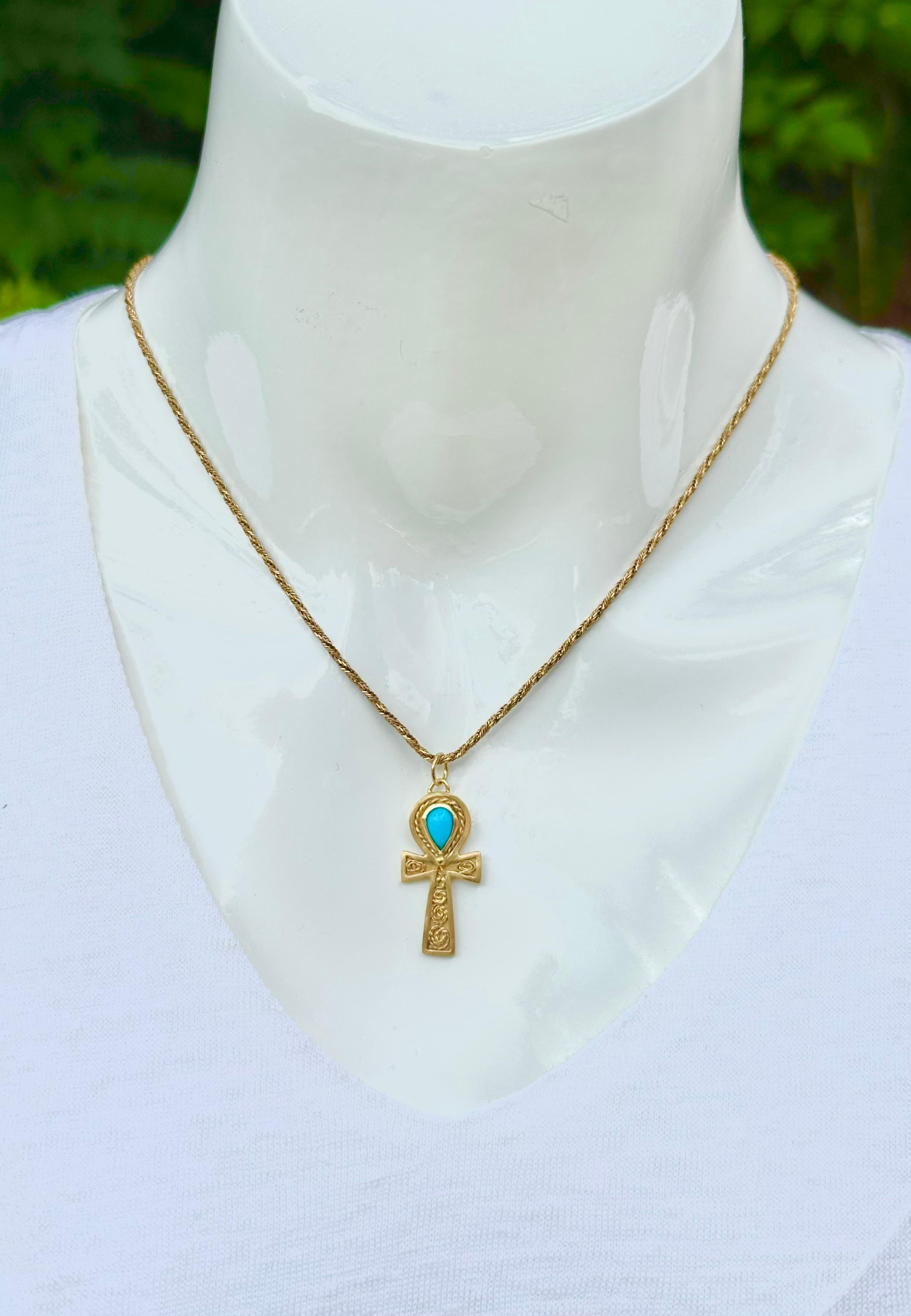 Sleeping Beauty Ankh Pendant In New Condition For Sale In Plano, TX
