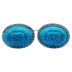 Sleeping Beauty Horizon - Hand Carved Sleeping Beauty Turquoise Cufflinks in 18K