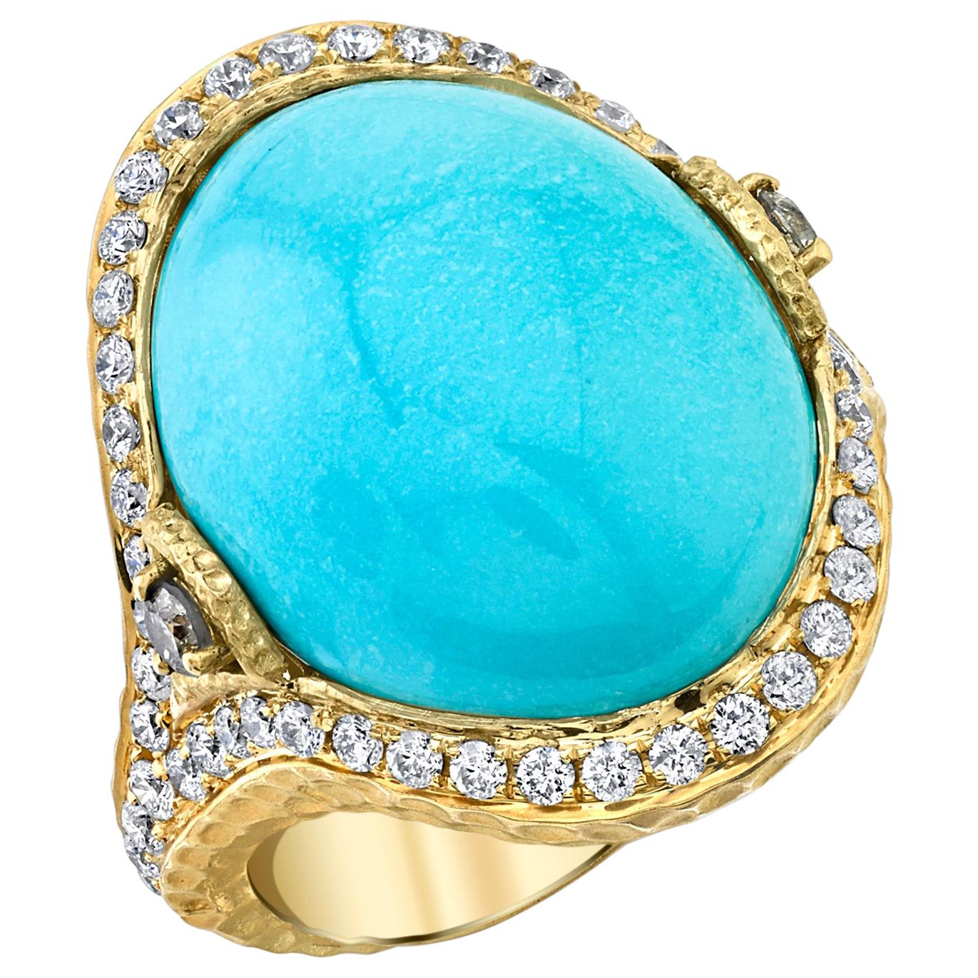 Sleeping Beauty Robin's Egg Blue Turquoise & Diamond, Yellow Gold Dome Ring