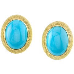Sleeping Beauty Mine Turquoise 18 Karat Yellow Gold Earrings